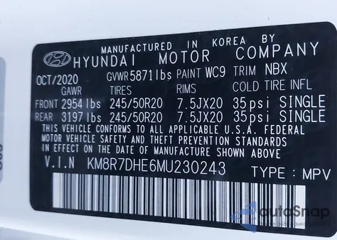 2021 Hyundai Palisade Calligraphy z USA, uszkodzony, nr VIN KM8R7DHE6MU230243